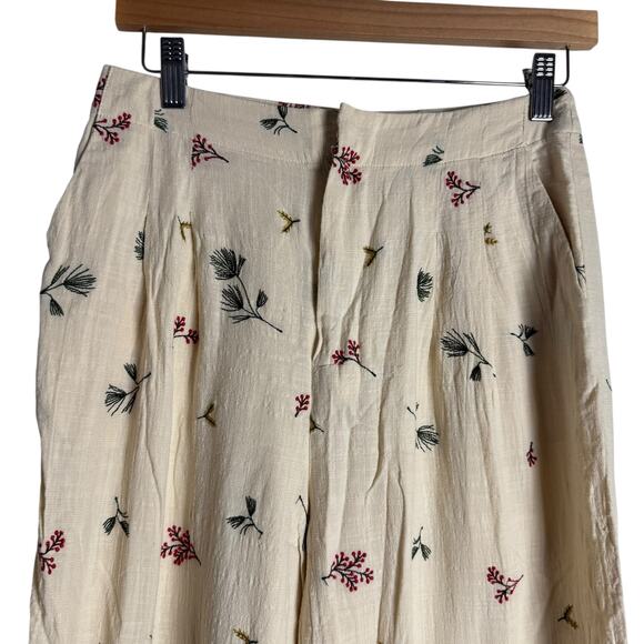 Kourt Sheri Cream Floral Embroidered High Waist Wide Leg Pants Size 2 - Picture 6 of 16